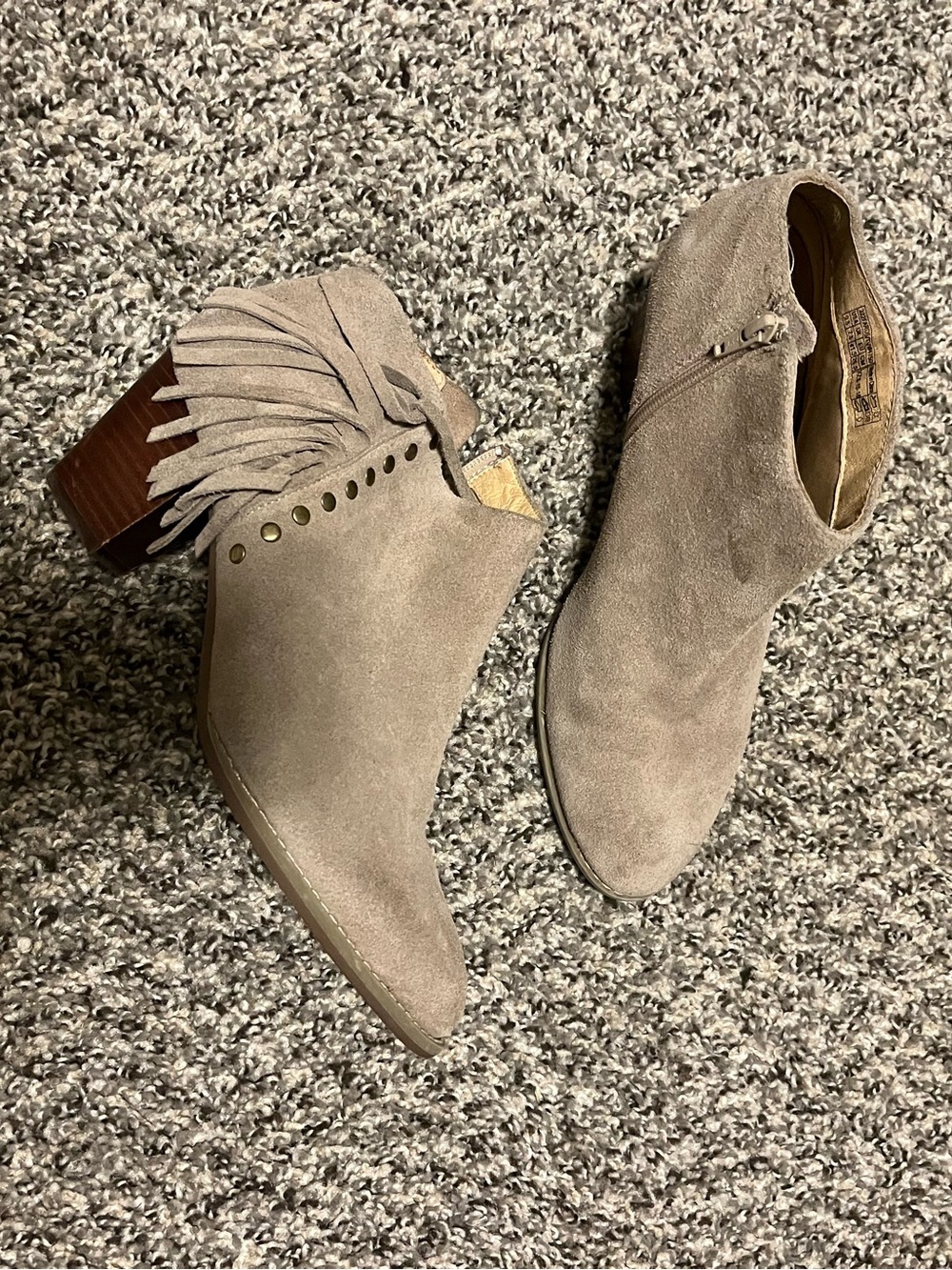 Vionic Faros Fringe Suede Ankle Booties — Taupe Women’s Boots